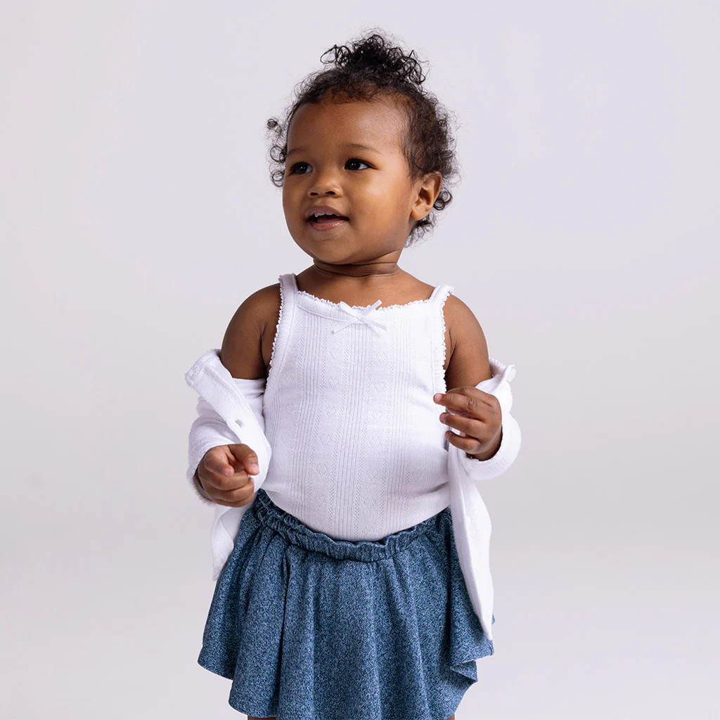 Solid Pointelle White Sleeveless Picot Bodysuit | White | Posh Peanut