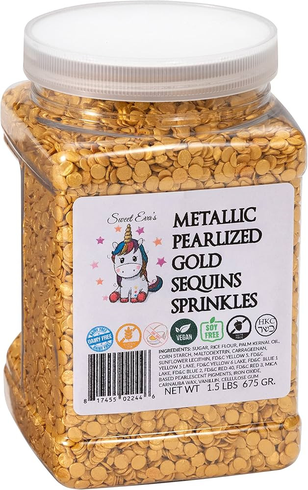 METALLIC PEARLIZED GOLD SEQUINS SPRINKLES-Dairy Free,Gluten Free,Egg Free,Vegan,Soy Free,Nuts Fre... | Amazon (US)