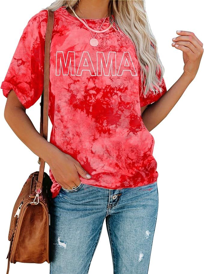 Mama Shirts for Women Tie-Dye Graphic Mama T-Shirt Mother's Day Shirt Letter Printed Short Sleeve... | Amazon (US)