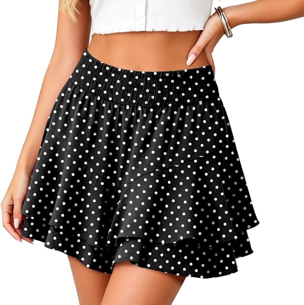 Lepunuo Skorts for Woman Flowy Boho Ruffle Tiered Skorts Casual Skirts | Amazon (US)