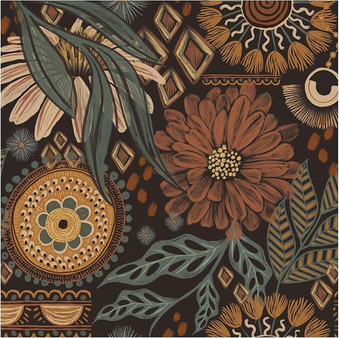HAOKHOME Wallpaper Peel and Stick Floral Boho Brown/PeachPuff/Green Retro Wall Decor Bathroom Rem... | Amazon (US)