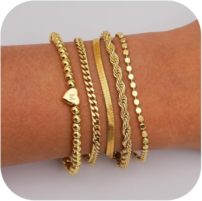 doubgood Valentines Day Gifts for Her - Gold Bracelets for Women Waterproof 14K Gold Plated Stack... | Amazon (US)