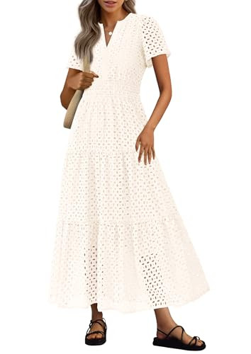 PRETTYGARDEN Women's Summer Hollow Out Eyelet Maxi Dress | Amazon (US)