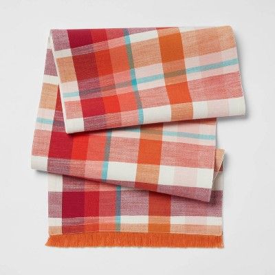 72" x 14" Cotton Plaid Table Runner Orange - Opalhouse™ | Target