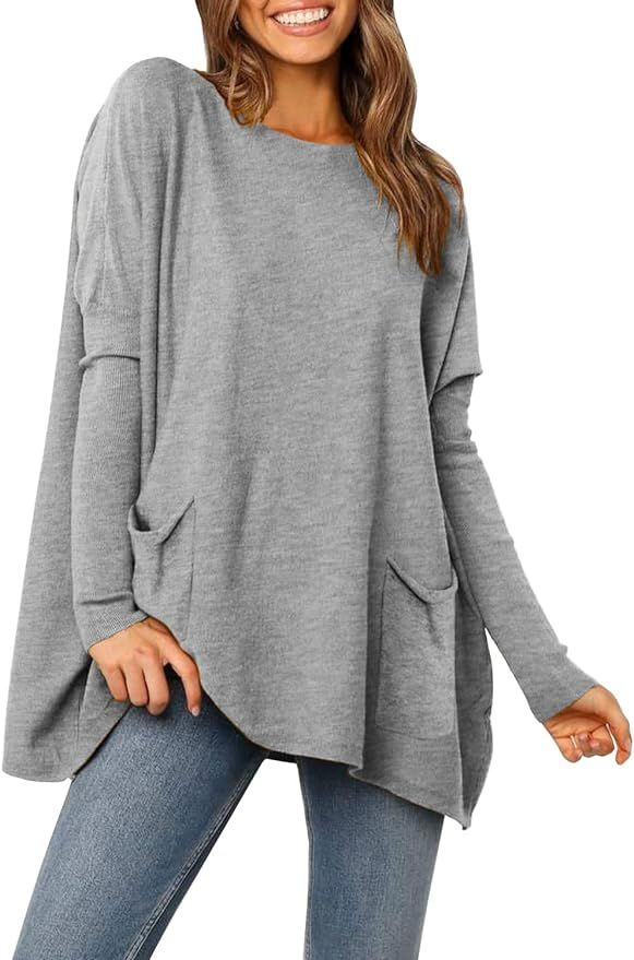MIHOLL Women's Long Sleeve Shirt Batwing Pocket Casual Loose Fit Tunic Tops | Amazon (US)