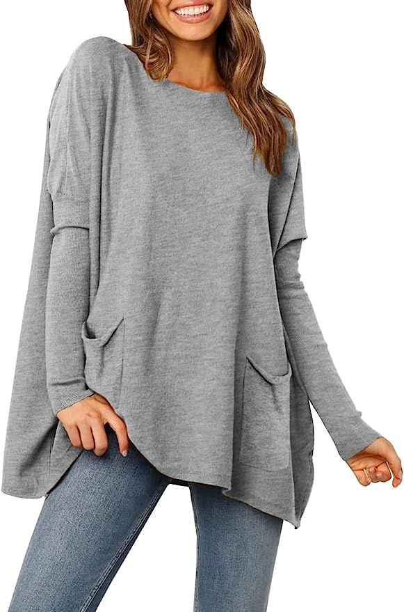 MIHOLL Women's Long Sleeve Shirt Batwing Pocket Casual Loose Fit Tunic Tops | Amazon (US)