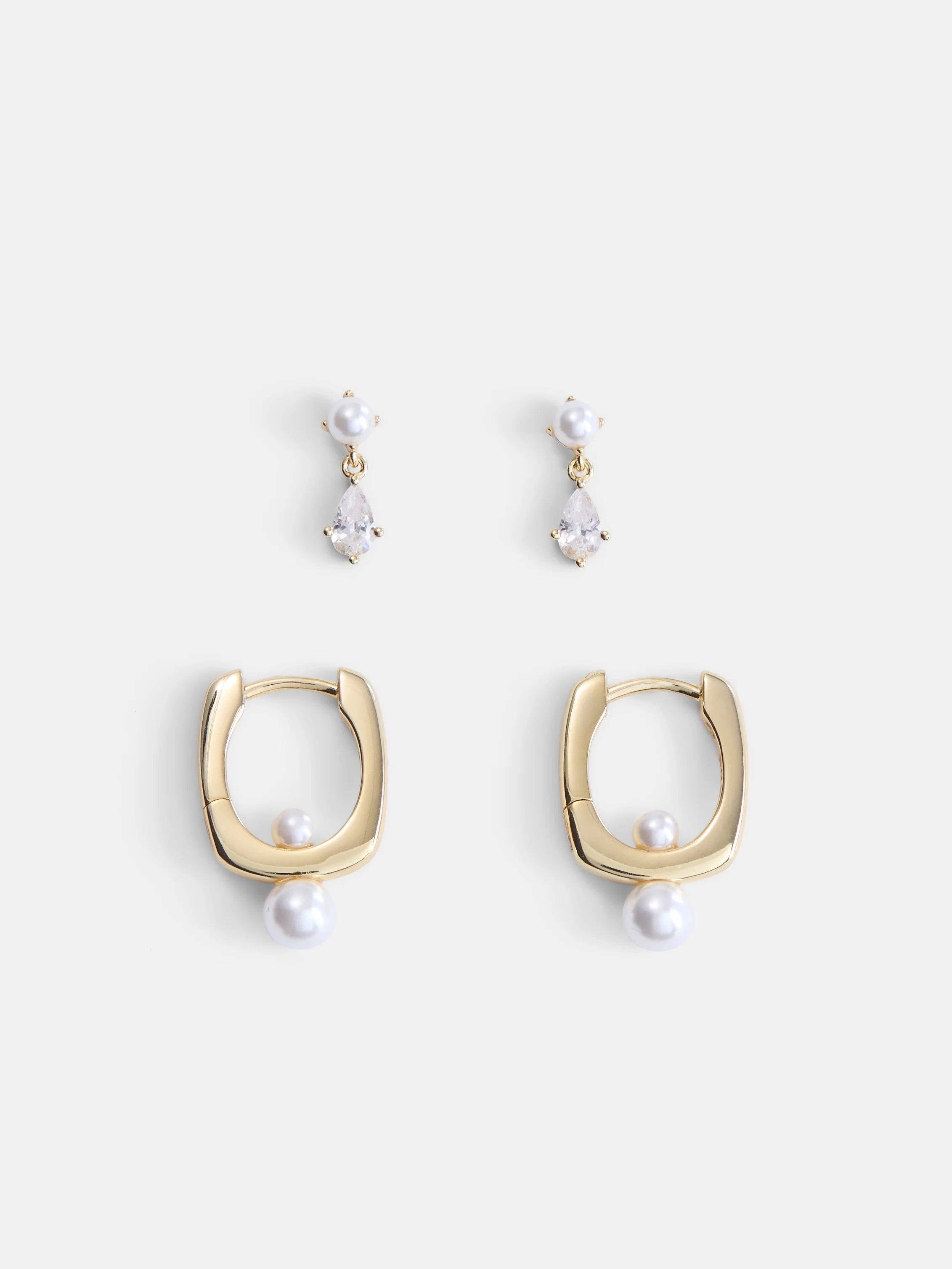 Free Assembly Women's Demi Fine 14K Gold Plated Cubic Zirconia and Simulated Pearl Earring Set, 2... | Walmart (US)