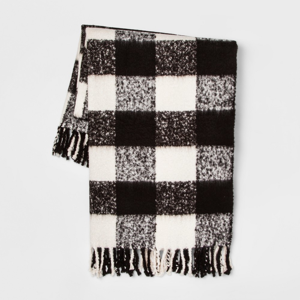 60""x50"" Faux Mohair Buffalo Check Throw Blanket Black/Cream - Threshold , White Black | Target