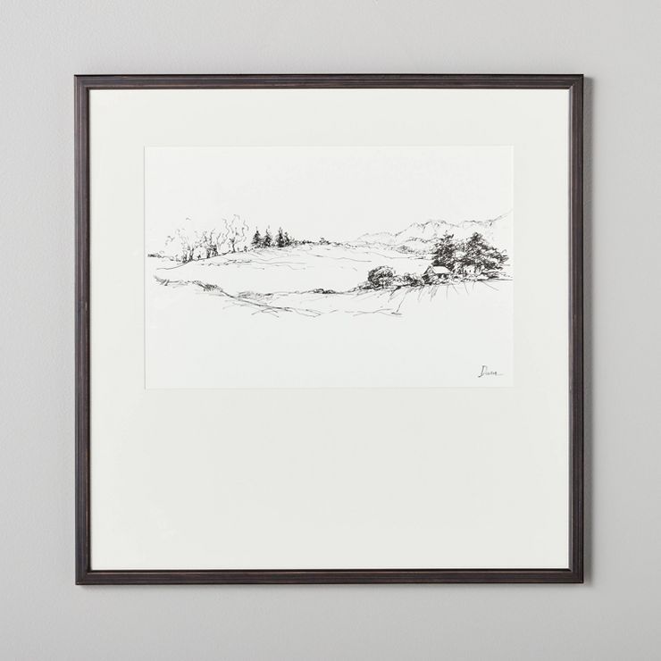 24&#34;x24&#34; Prairie Landscape Sketch Framed Wall Art Black/White - Hearth &#38; Hand&#8482; w... | Target