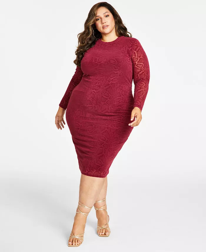Trendy Plus Size Embossed Bodycon Midi Dress | Macy's