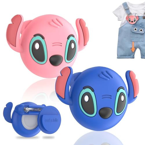 [2 Pack] Kids AirTag Holder with Safety Pins, Silicone Cute Cartoon Hidden Airtag Holder Kids Air tag Case for Children, Elderly, Hidden Inside Clothes, Shoe, Backpack (Blue & Pink) | Amazon (US)