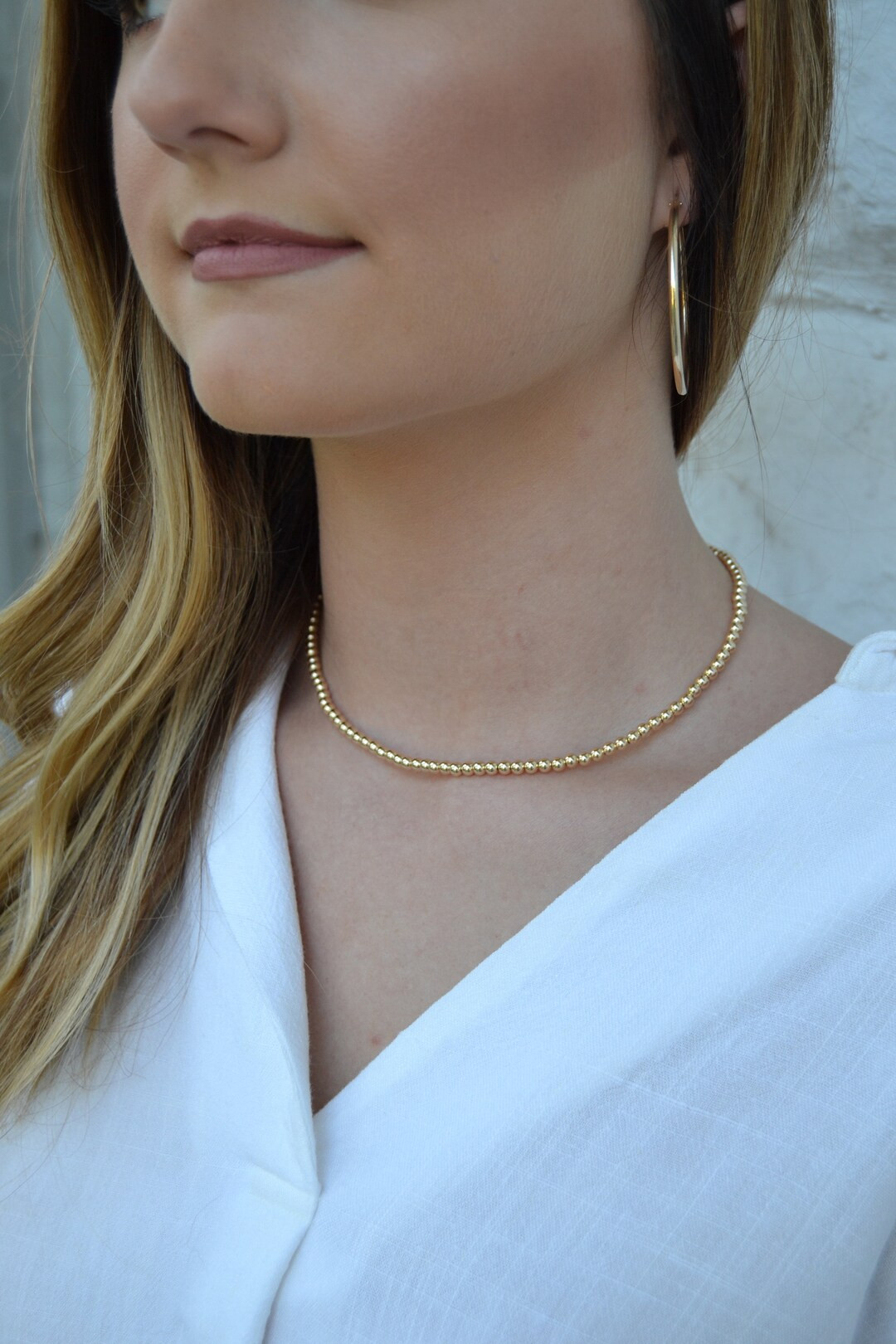 4mm 14k Gold Filled Beaded Choker 4mm Gold Ball Necklace - Etsy | Etsy (US)