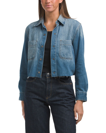 Long Sleeve Cropped Denim Jacket | TJ Maxx
