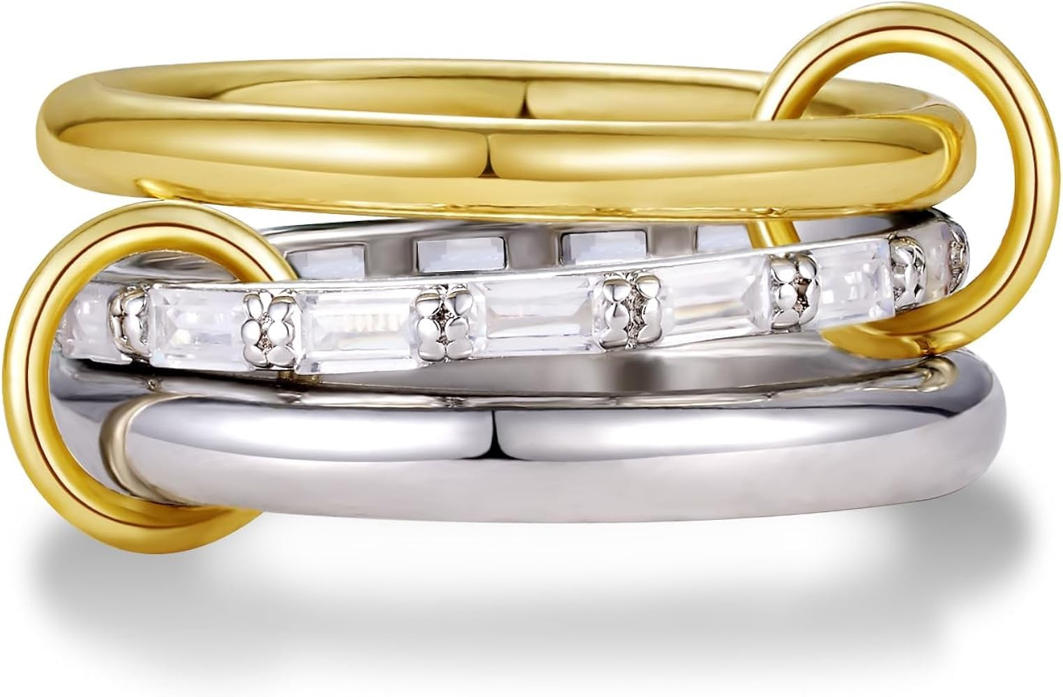 KissYan Stackable Rings for Women, 14k Gold Plate Interlocked Multi Ring Set Dainty Pave CZ Perso... | Amazon (US)