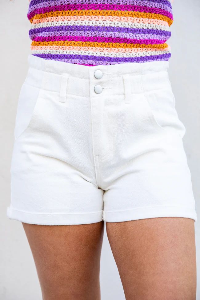 Just What You Need White Paperbag Waist Acid Wash Shorts | Pink Lily