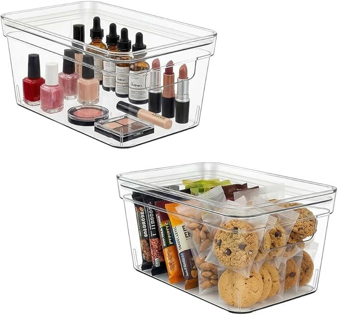 MOONEDGE Small Clear Plastic Storage Bins with Lids and Handles,Stackable Small Item Organizer Co... | Amazon (US)