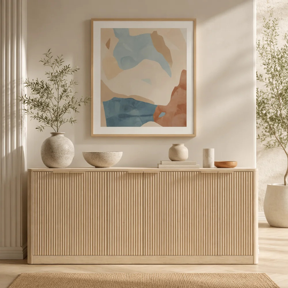 Natural Wood Sideboard Cabinet Farmhouse Buffet Cabinet with Slatted Doors & Adjustable Shelf, Wo... | Wayfair North America