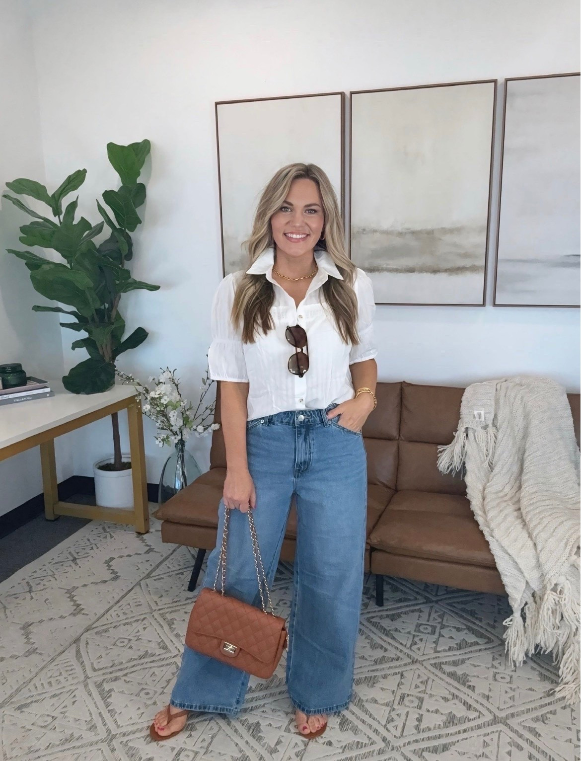 This outfit is giving effortless summer style. The crisp white blouse paired with wide leg denim creates such a classic look, and the neutral accessories pull everything together perfectly. A chic outfit you’ll reach for again and again.

White blouse, Wide leg jeans, Denim outfit, Summer style, Classic outfit, Everyday fashion, Casual chic, Neutral accessories, Elevated basics, Mom style, Weekend outfit, Capsule wardrobe, Amazon fashion, audriedollins

#LTKOver40 #LTKSeasonal #LTKdayinmylife