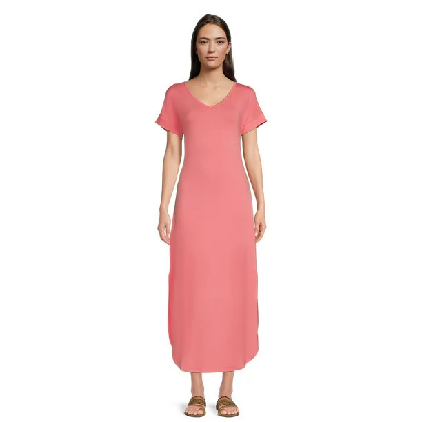 Time and Tru Women's Maxi Dress with Short Sleeves, Sizes XS -XXXL | Walmart (US)