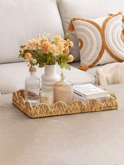 3pcs (S+M+L)/1pc Handwoven Willow Baskets, Scalloped Edge Water Hyacinth Rectangular Storage Bask... | SHEIN