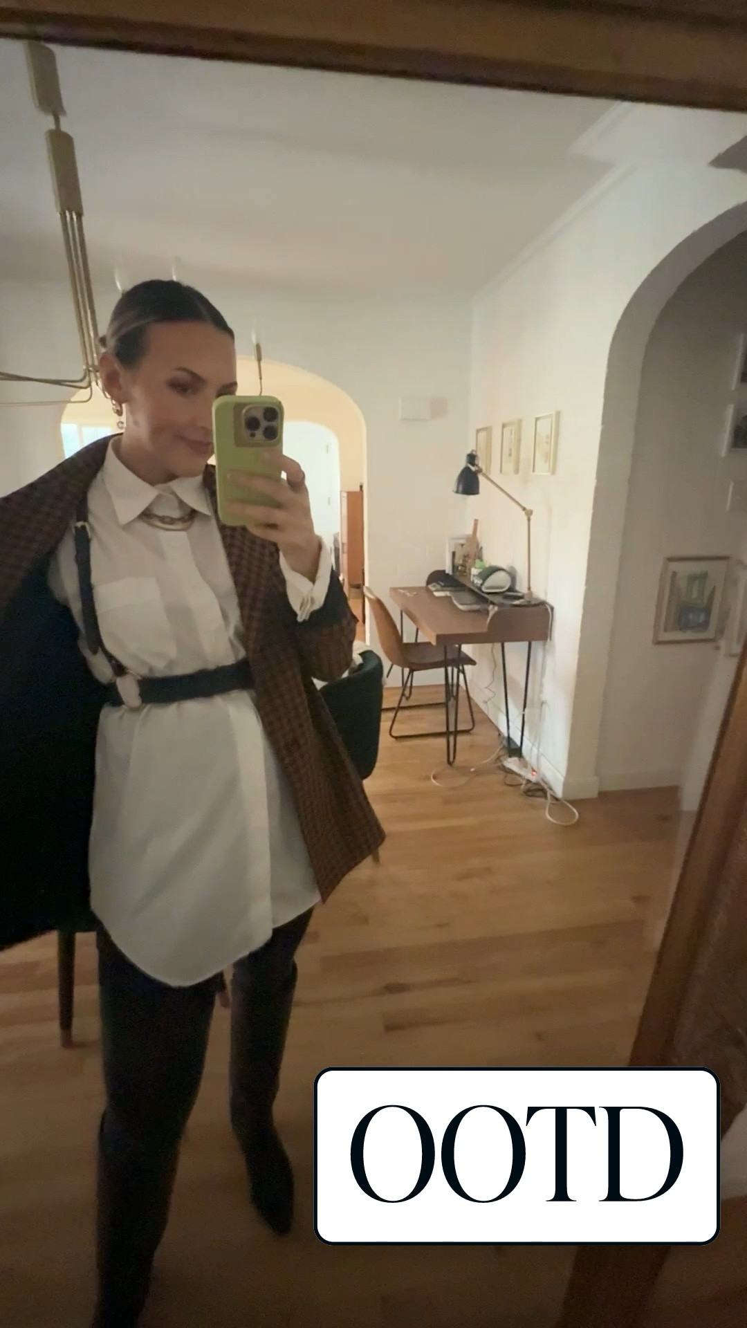 Yesterday’s look was all about mixing textures, prints, and proportions — my favorite way to get dressed when I want something simple but not basic.

I paired my plaid stockings with my Anne Klein knee-high boots for that sleek, elongated winter silhouette. On top, I threw on an oversized thrifted men’s white button-up (I always raid the men’s section for this!) and layered my Ārdēo harness over it for that subtle, structured edge that transforms the whole outfit.

To finish it off, I added my black + tobacco gingham blazer — one of my go-to pieces — and topped the entire look with my red Dime sunglasses for that pop of color that says “Taste was here.” 😎

It’s the perfect mix of feminine + androgynous, classic + bold… all the things I love styling.

Follow for more winter styling inspo + unexpected pairings you can re-create from your own closet 🤍✨