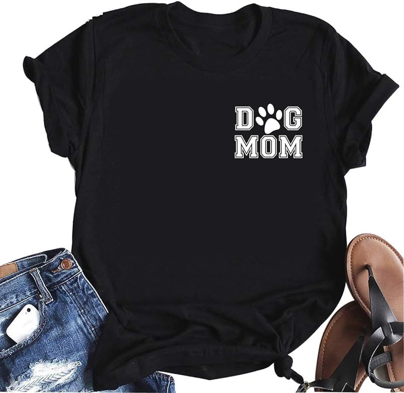 Women Dog Mom Shirts Cute Paw Short Sleeve Funny Pet Lover Party Gifts Tops Casual | Amazon (US)