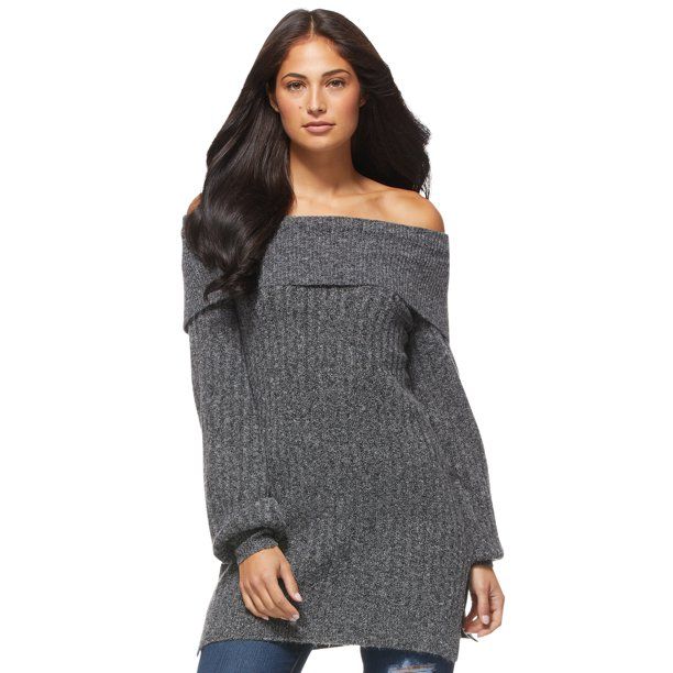 Sofia Jeans by Sofia Vergara Women's Fold Over Off The Shoulder Tunic Sweater | Walmart (US)