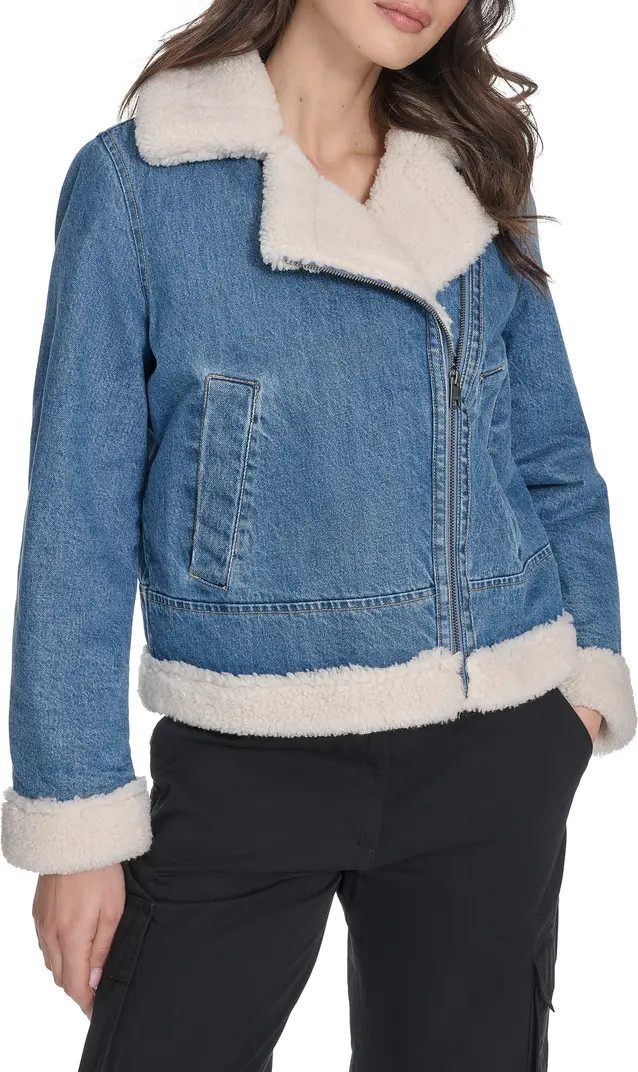 Levi's® Faux Shearling Lined Denim Moto Jacket | Nordstrom | Nordstrom