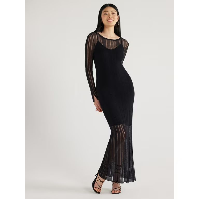 Scoop Women’s Sheer Maxi Sweater Dress with Lining, Sizes XS-XXL - Walmart.com | Walmart (US)