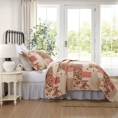 Laura Ashley Twin Harrietta Patchwork Quilt Set Pink | Target