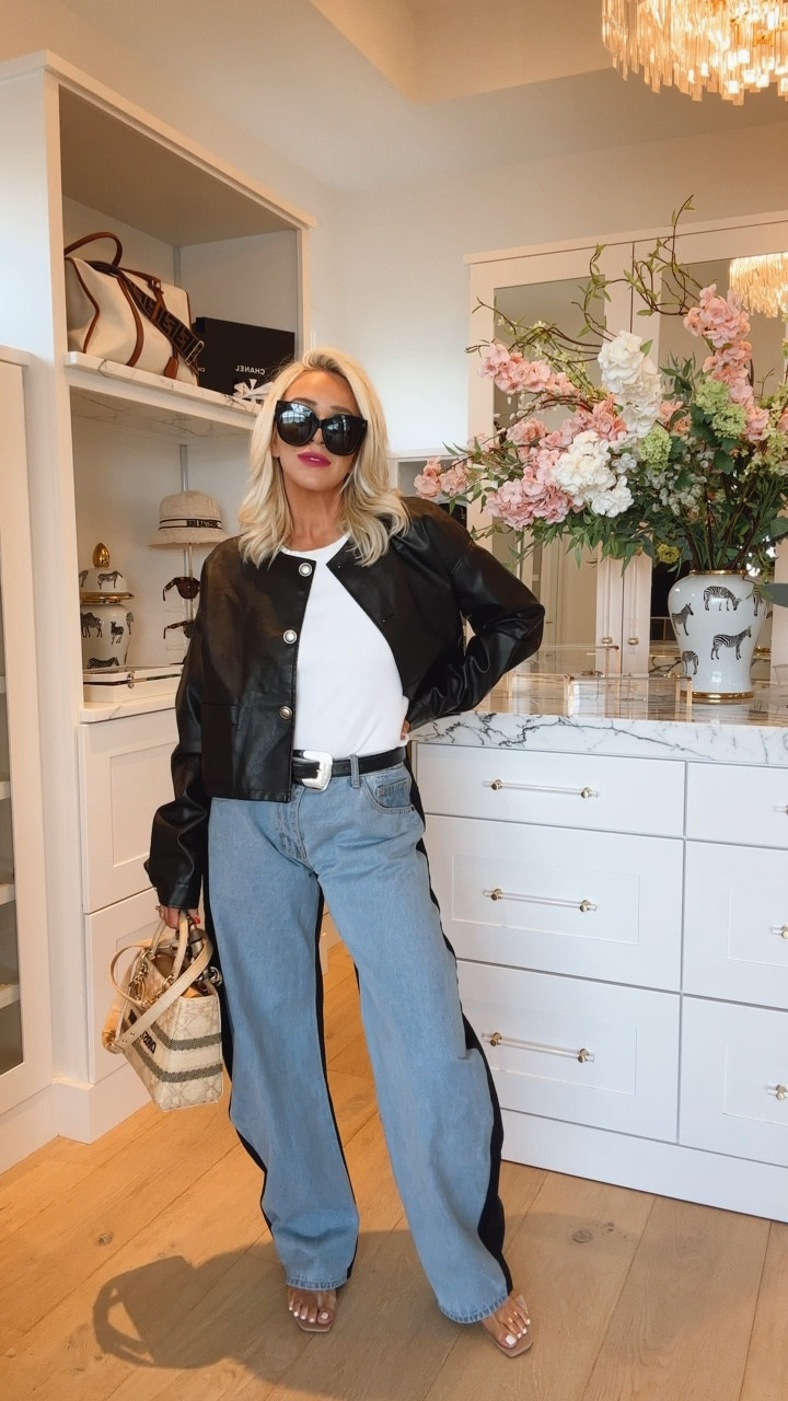 Spring but make it chic & a bit edgy 🤌 Wearing a medium in jeans, tank, and jacket.. but could have done a small in jacket.. runs oversized. 🖤