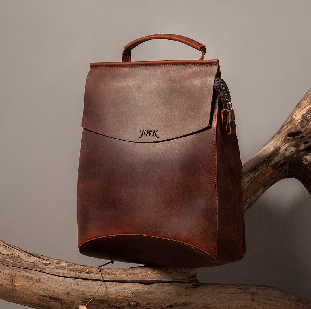 Minimalist Genuine Leather Backpack Bag for Women, Personalized Leather Laptop Tote Bag Women, Be... | Etsy (US)