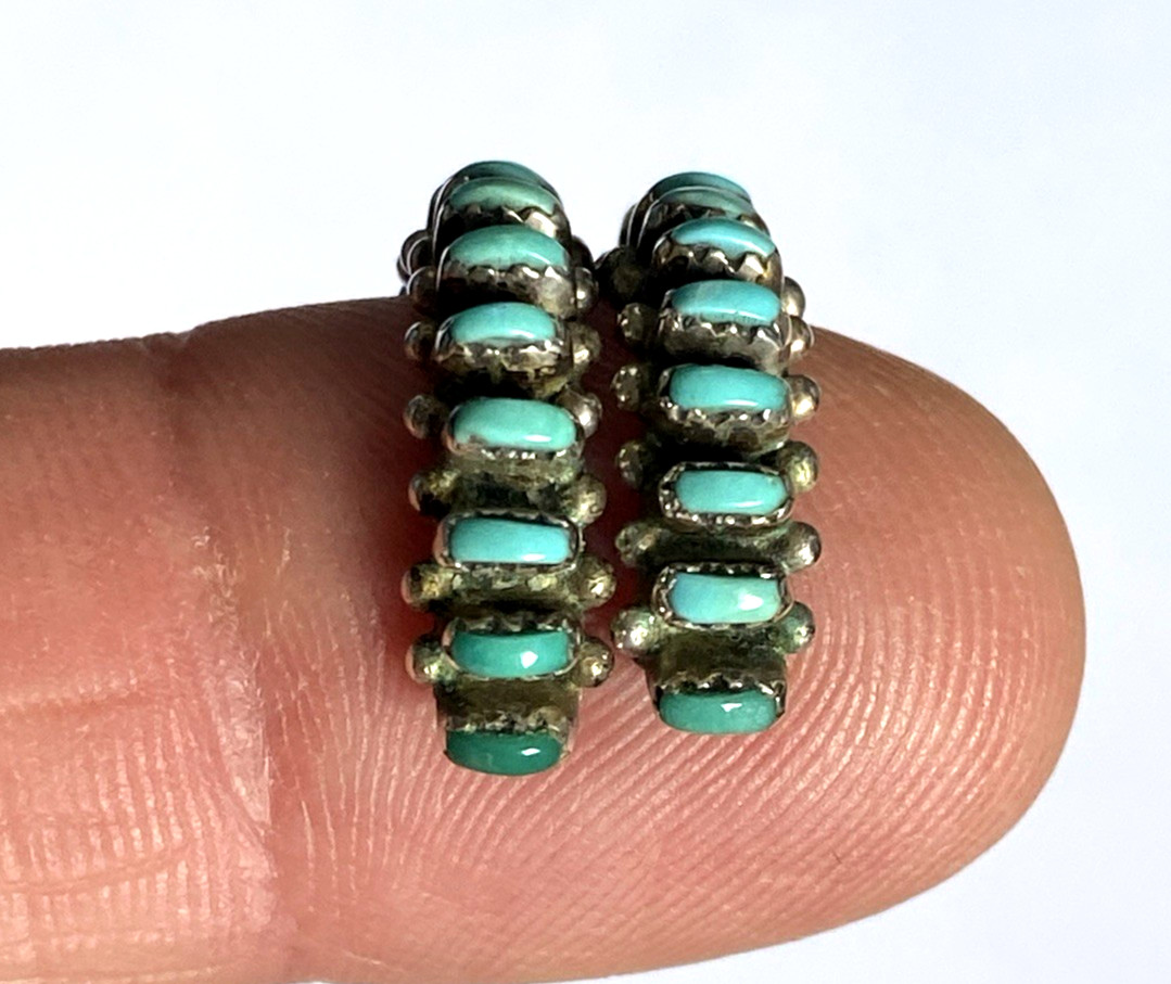 Vintage Native American “ZUNI” Sterling & Turquoise Cluster Open Hoop Earrings++ | eBay US