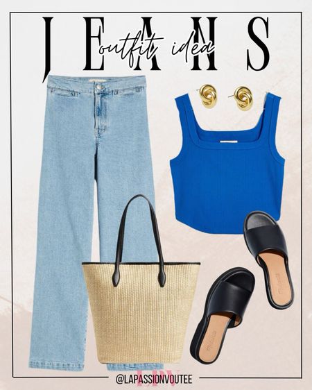 Embrace summer with Madewell’s wide leg crop jeans and a tailored crop tank top. Elevate the look with hoop chain drop earrings, a chic straw bag, and stylish platform mules. This outfit is perfect for making a statement while staying comfortable and trendy on warm days.

#LTKSeasonal #LTKStyleTip