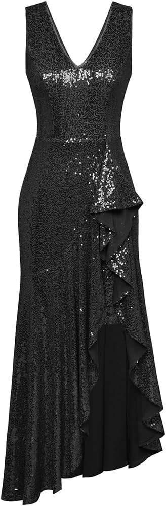 GRACE KARIN Womens Sequin Dress Sleeveless Cocktail Dress High Low Hem Wedding Party Ruffle Maxi ... | Amazon (US)
