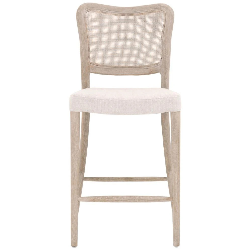 Zachary Coastal Beach Natural Grey Oak Wood Cane Back Counter Stool | Kathy Kuo Home