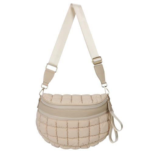 Quilted Crossbody Bags for Women Puffer Bum Bag Fanny Pack Sling Purse Puffy Chest Bum Bag Nylon Cross Body Purse (Off-white) | Amazon (US)