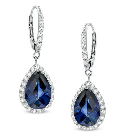 Pear-Shaped Lab-Created Blue and White Sapphire Frame Drop Earrings in Sterling Silver|Zales | Zales