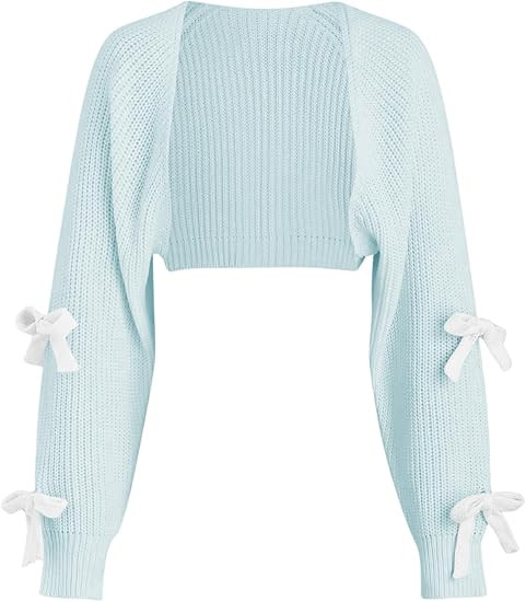 Verdusa Women's Bow Sweater Cute Cropped Cardigan Long Sleeve Knitted Shrug | Amazon (US)