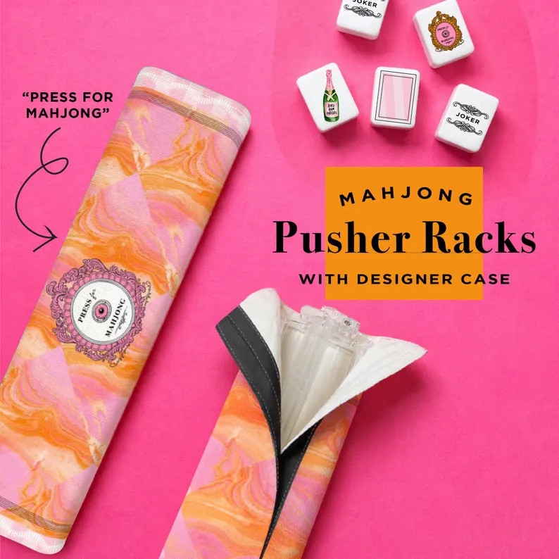 Mahjong Rack Set With Acrylic Pushers and Case \u2013 Press for Mahjong Watercolor Design, Pink M... | Etsy (Global)