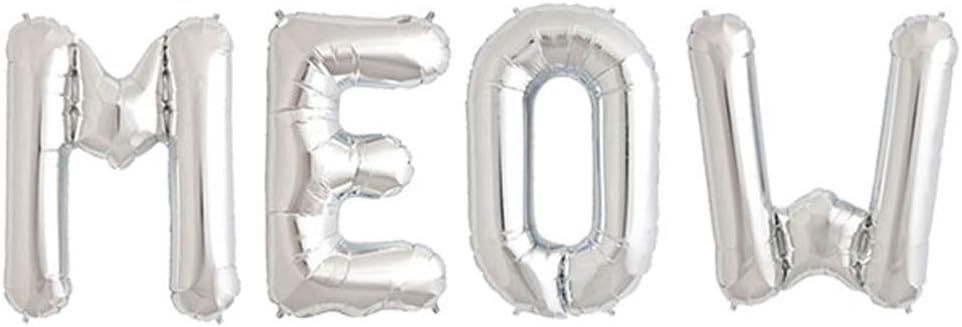 Tellpet Cat Birthday Party Decorations, Cat MEOW Letter Balloons, Silver | Amazon (US)