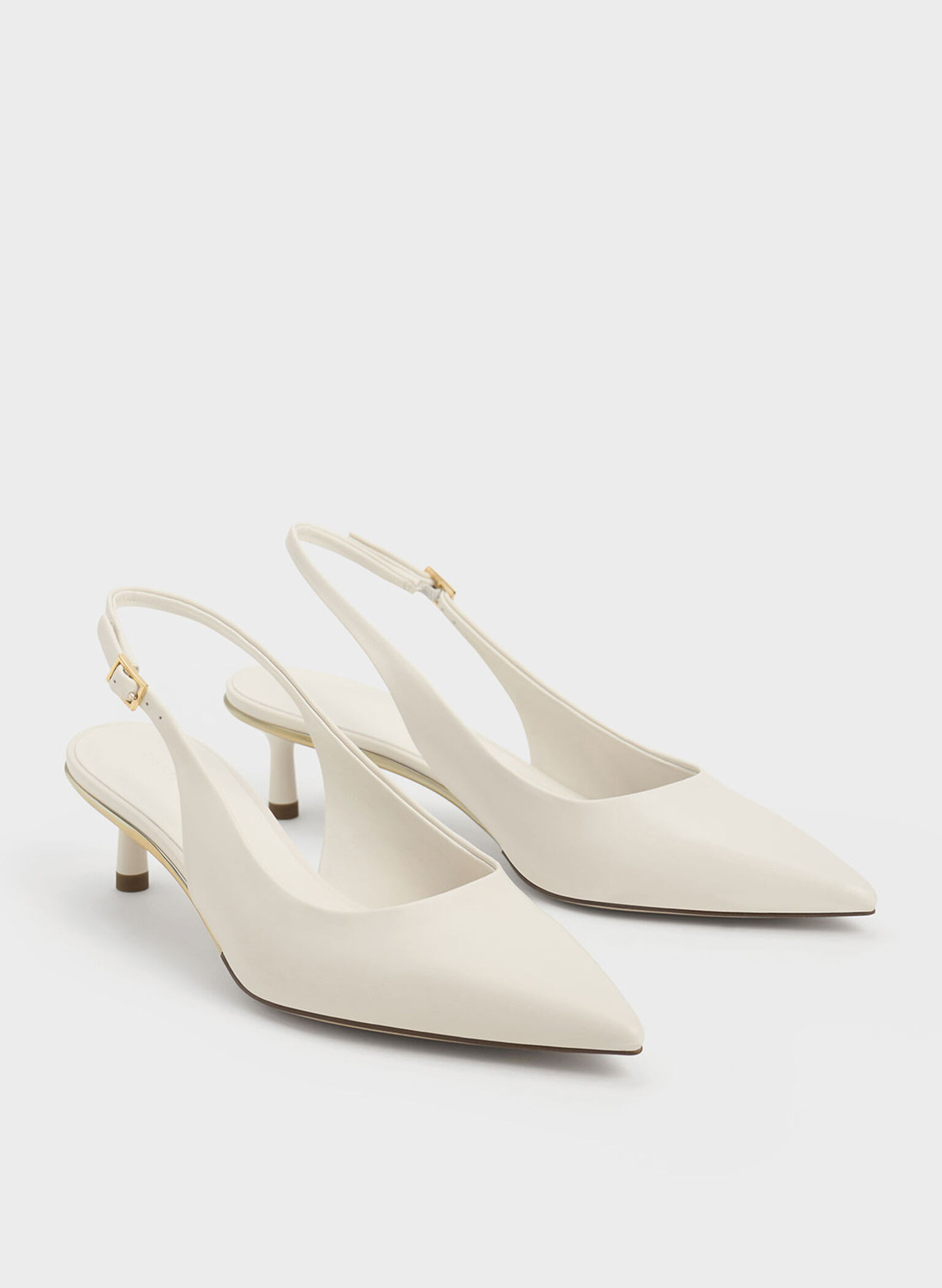 Chalk Curtis Pointed-Toe Kitten-Heel Slingback Pumps | CHARLES & KEITH | Charles & Keith US