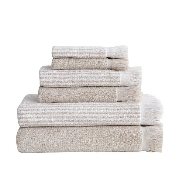 My Texas House 6 Pieces Lancaster Solid Stripe Cotton Bath Towel Collection, Off White - Walmart.... | Walmart (US)