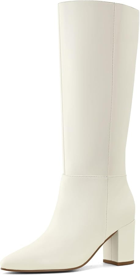 Shoe'N Tale Knee High Boots for Women Chunky Block Heel Fall Winter Pointed Toe Boots | Amazon (US)