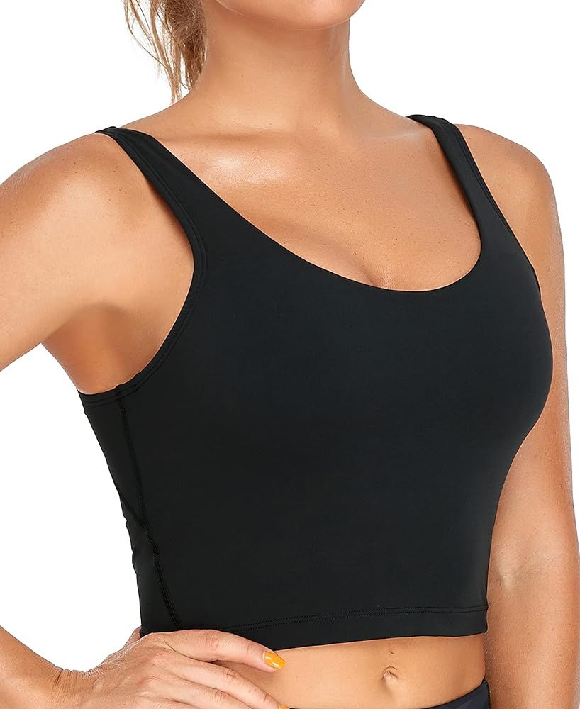 Oalka Sports Bra Womens Longline Padded Crop Tank Yoga Bras Workout Fitness Top | Amazon (US)