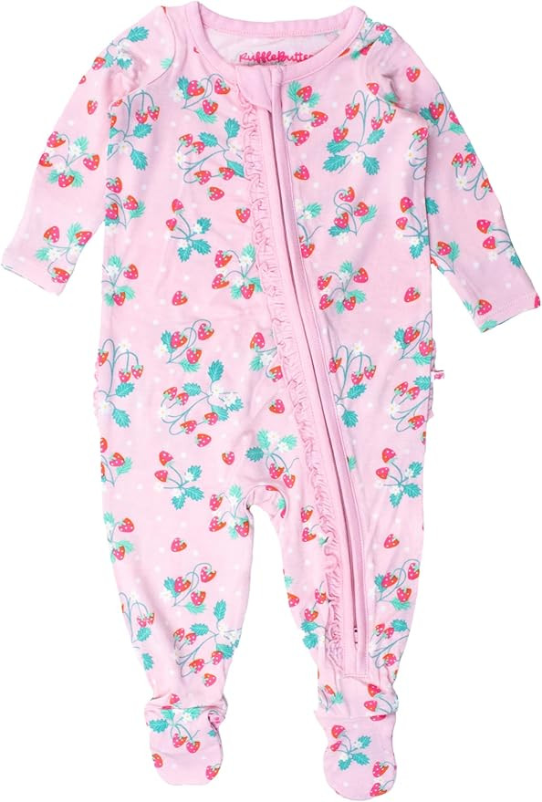 RuffleButts SoftSnooze™ Viscose from Bamboo Baby Girls Ruffle One Piece Footie Pajamas | Amazon (US)