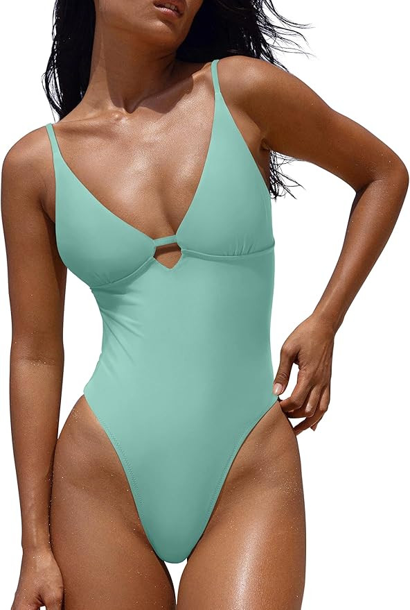 Women's Sexy One Piece Swimsuits V Neck Padded Bathing Suit Modest Front Cutout Open Back Slimmin... | Amazon (US)