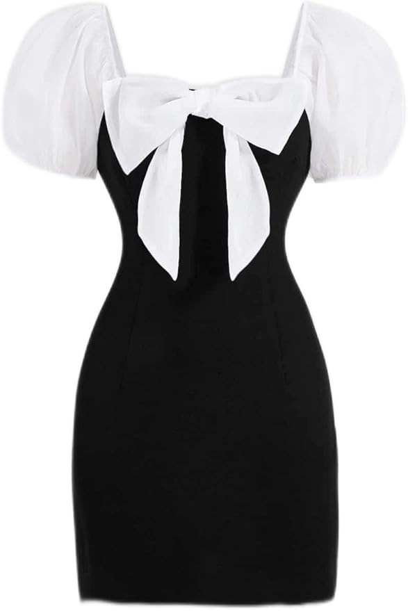 Women's Dresses Colorblock Bow Front Puff Sleeve Dress Dress for Women | Amazon (US)