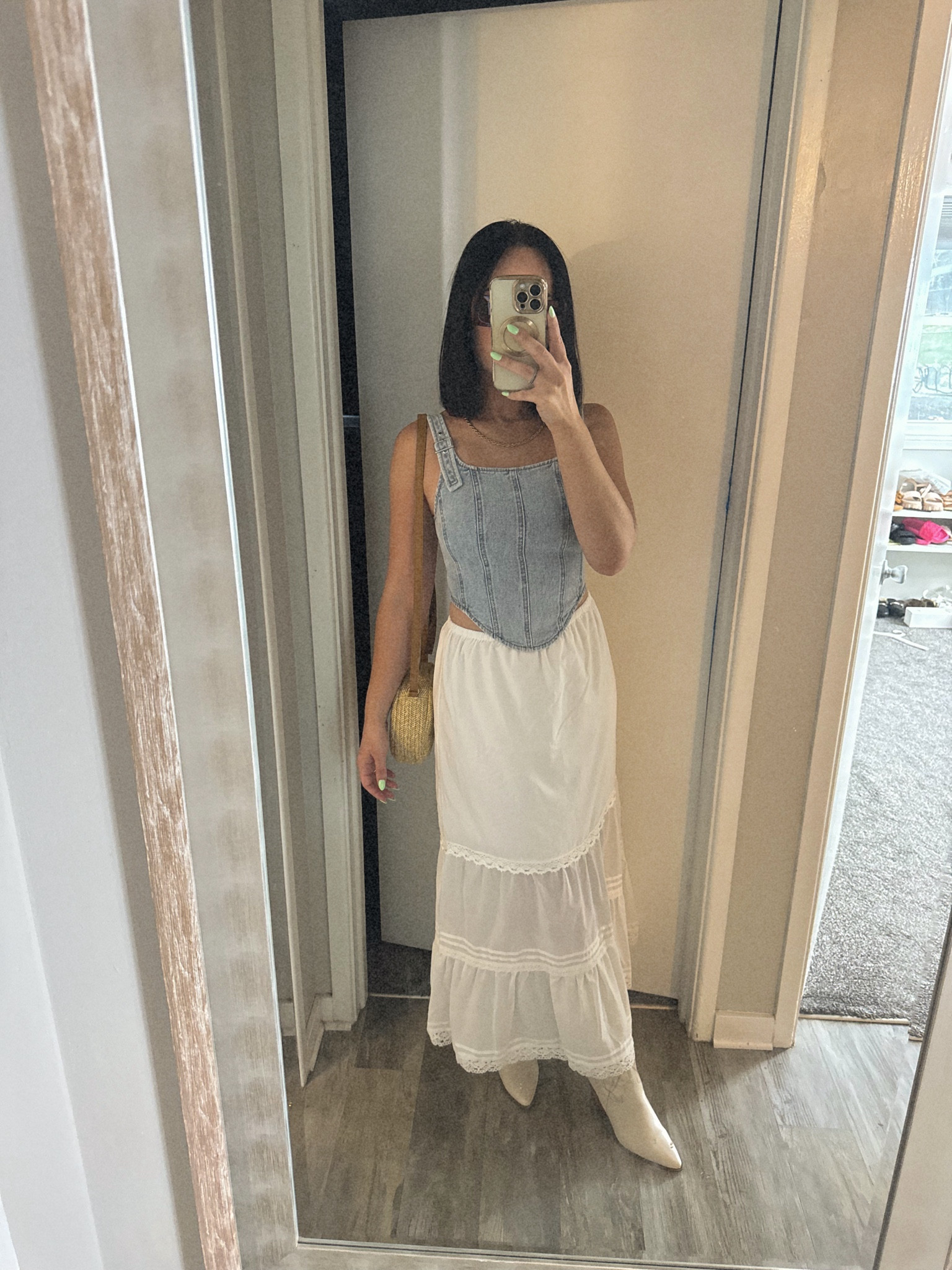 Denim is so cute for spring! Paired with this comfy & flowy tiered maxi

Wearing an XXS in top (XS probably would have been good too!)
XS in skirt
Boots TTS 

This would be a festival or concert outfit too!


Spring outfits
Festival outfits
Maxi skirts
Denim corset top
Denim vest
Summer outfits
Concert outfits 

#LTKfindsunder100 #LTKxTarget #LTKstyletip