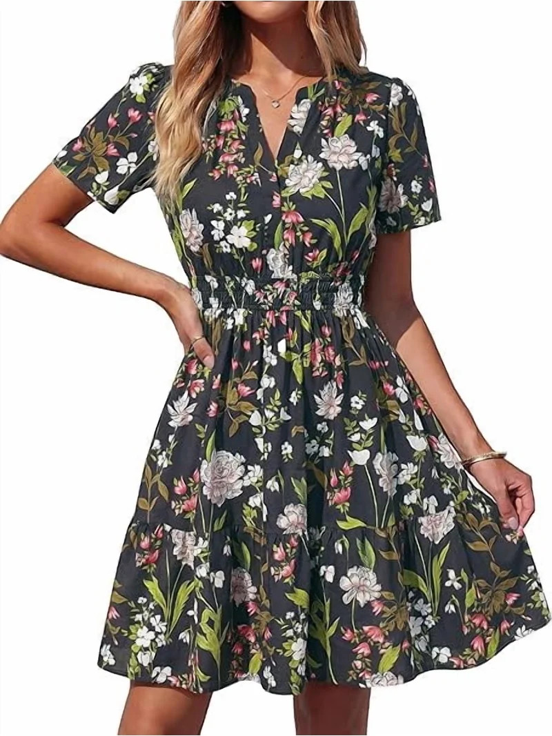 BTFBM Summer Dresses for Women Lightweight Casual Short Sleeve Floral Mini Dress A Line Beach Vac... | Walmart (US)